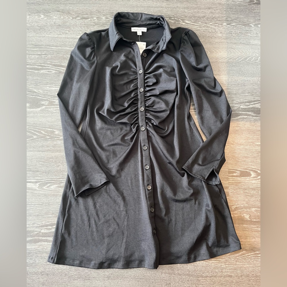And Now This | Button Down Long Sleeve Bodycon Dress | Black | XL - Picture 2 of 3